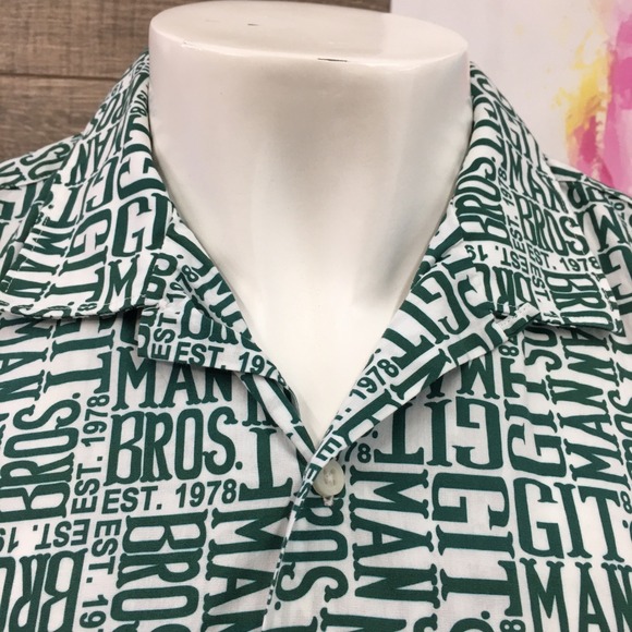 Vintage Gitman Bros Green Graphic AOP Print Cotton Short Sleeve Camp Shirt XL - Picture 3 of 8